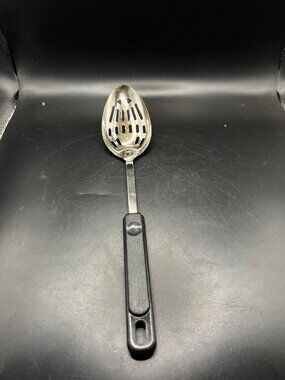 Vintage Ekco Slotted Serving Spoon Black Handle Stainless Steel Kitchen Utensil